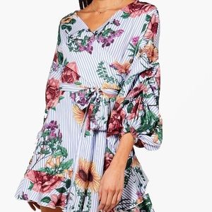 Floral Bow Tie Wrap Dress